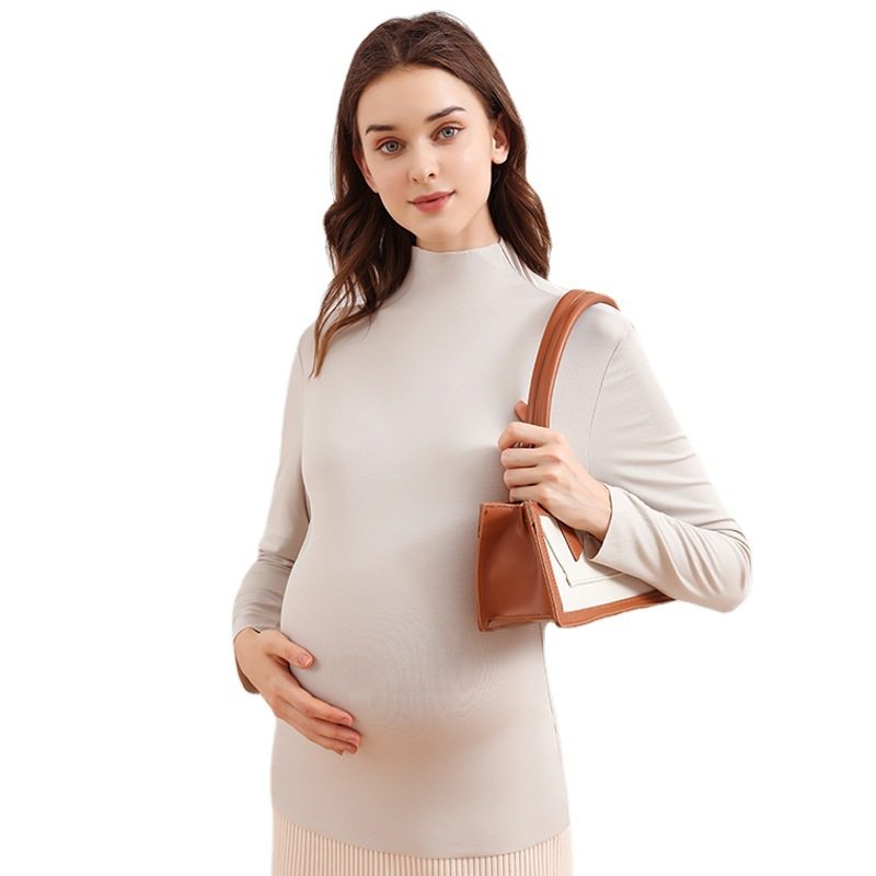 Pregnant Women's Base Shirt Spring and Autumn Half-high Collar Autumn and Winter Long-sleeved Modal T-shirt Women's Fashion Maternity Top