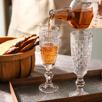 Vintage Creative Embossed Glass Champagne Glass Wine Glass Household Creative Tall Crystal Glass Wine Glass