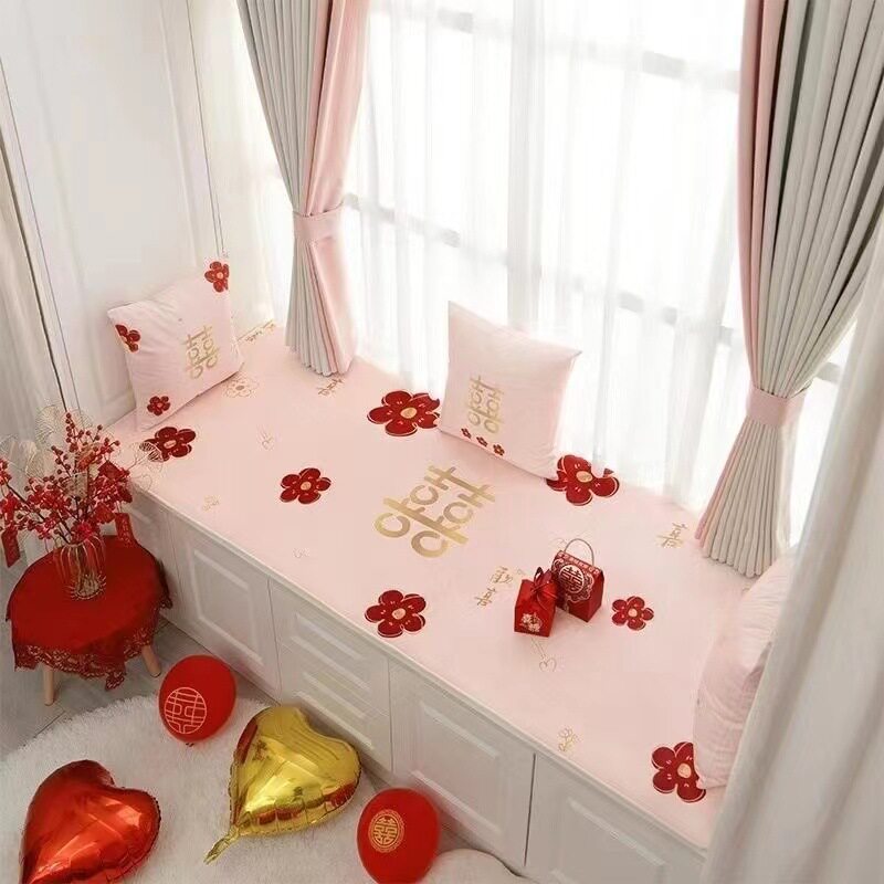 Wedding red wedding bay window mat Chinese wedding room Xi character festive carpet bedroom balcony cushion bedside blanket