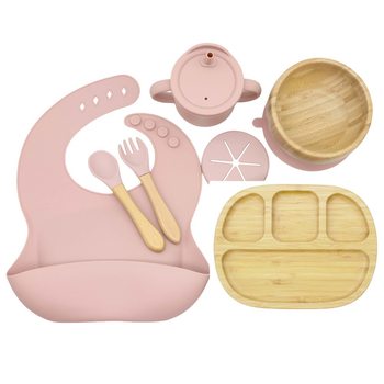 Children's Eco-friendly Bamboo Wooden Dinner Plate Cute Bear Bamboo Dinner Plate Baby's Suction Cup Non-slip Split Bamboo Wooden Tray