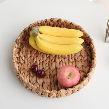 Desktop Straw Round Storage Basket Water Gourd Straw Basket Household Hand-Woven Snack Fruit Miscellaneous Basket