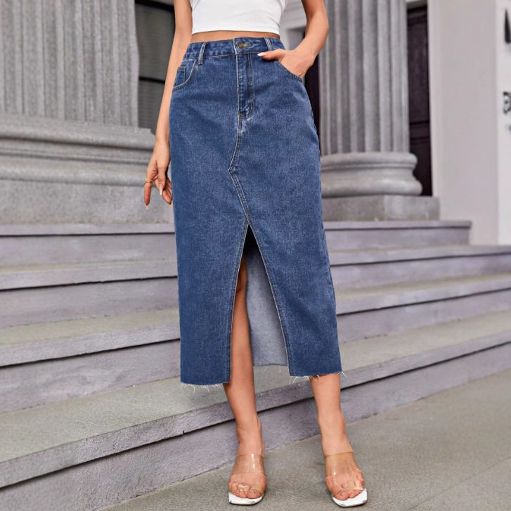 Denim Skirt High Split Casual Style Comfortable Fit Perfect for Summer Outings Wholesale Available