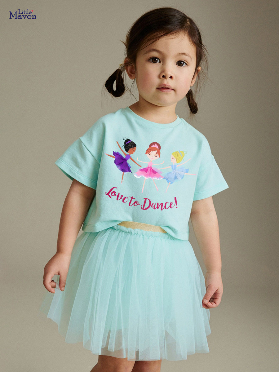 Custom-made Children's Clothing, 2025 New Summer Girls' Cartoon Set, Hot-selling Cute Kids' Tulle Dress Set