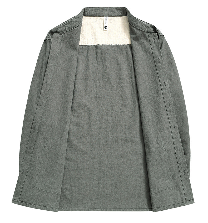 Áo khoác nam vải cotton-linen mỏng nhẹ thoáng khí dáng thường ngày — màu đen, Xanh lá cây, màu xám, Màu kaki