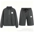 Dark gray half-zip shorts-suit