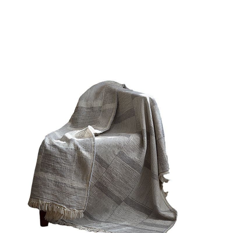 Customizable cotton retro strong shrink yarn-dyed woolen cotton blanket sofa blanket lunch break blanket car blanket fashionable shawl blanket