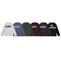 High Version Paris B Brand Front and Back Tape Printed Washed Distressed Loose Spring and Summer Plus Size Long-Sleeve T-Shirt