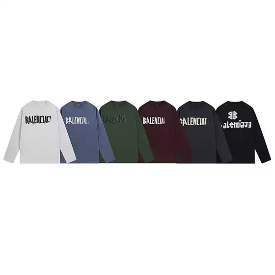 High Version Paris B Brand Front and Back Tape Printed Washed Distressed Loose Spring and Summer Plus Size Long-Sleeve T-Shirt