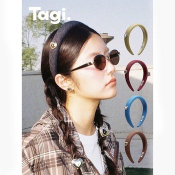 Tagi. Cream Heart Metal Oil Drop Diamond Retro Denim Headband High Skull Headband Hairpin