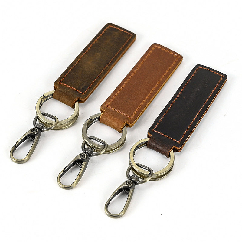 Handmade Simple Leather Keychain Retro Crazy Horse Leather Key Ring Key Ring Small Gift