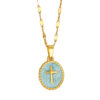 Cross-Border Hot Selling Colorful Oil Dripping Cross Pendant Round Necklace Gold Clavicle Chain Women's Niche Design Jewelry Women