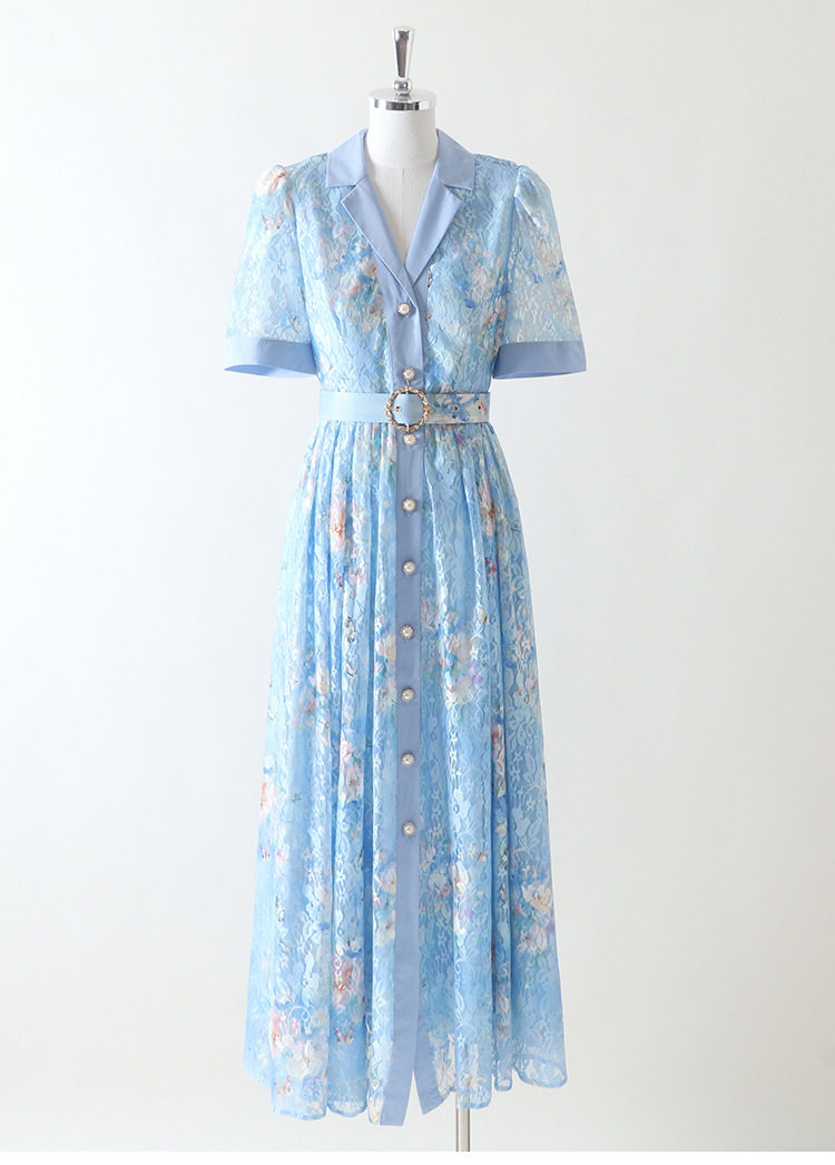 Vintage Lace Pink Dress with Suit Collar Short Sleeve Plus Size French Style Elegant Occasion Wear Wholesale