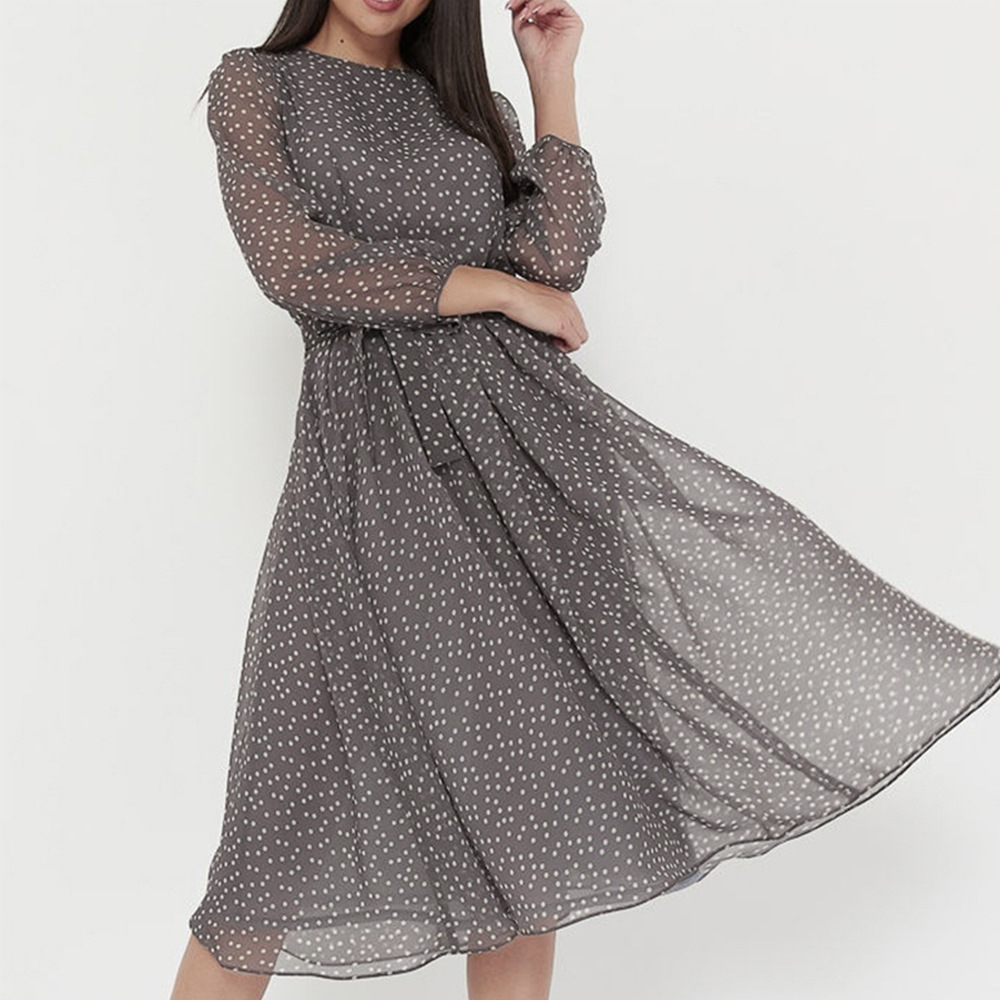 Europe Dress 2021Spring Women Long sleeve Color Color Chiffon Dress Printing Lace Wave Point Formal dress  欧美连衣裙2021春季女装长袖咖色黑色雪纺连衣裙印花蕾丝波点礼服 Europe Dress 2021Spring Women Long sleeve Color Color Chiffon Dress Printing Lace Wave Point Formal dress 