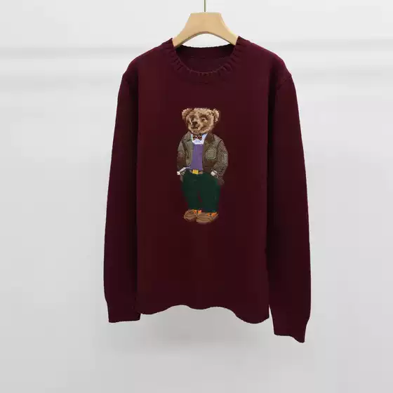 26Th Autumn/Winter Collection Wool Cartoon Bear Heavy Craft Round Neck College Style Age-Reducing Versatile Sweater for Women A65