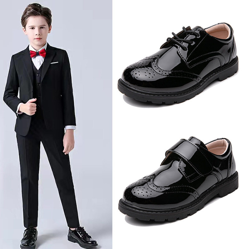 Boys' Leather Shoes 2025 Cross-Border European and American New Style Leather Shoes Children's Black British Style Big and Medium-Sized Children's Student Performance Shoes
