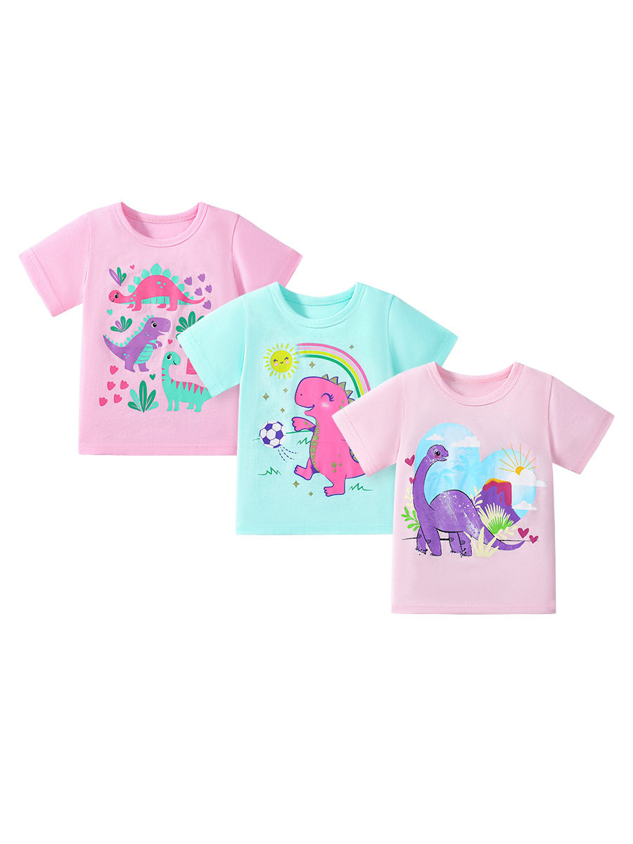Girls' Summer Cute Short-Sleeve Top, New Year Cartoon Kids' T-Shirt Set