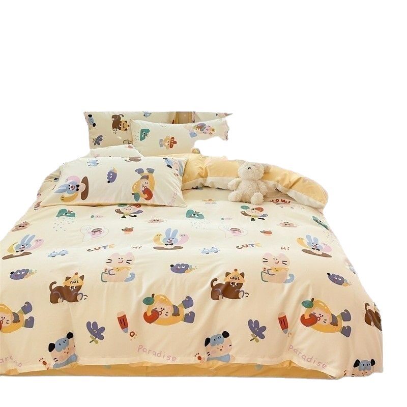 New maternal and infant grade 100 cotton small fresh four-piece cartoon cotton student dormitory three-piece bed hat wholesale