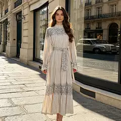 Australian Trendy Brand 2026 Summer Stylish and Sexy Large Hem Patchwork Niche Waist-Slimming Striped Long Dress