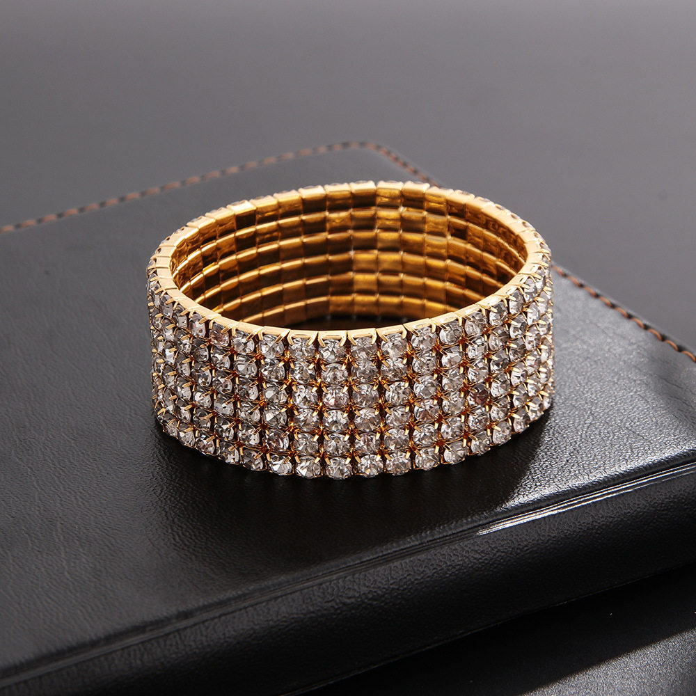 韩版经典个性时尚潮女弹性皮筋松紧满钻手链手镯饰品批发B053