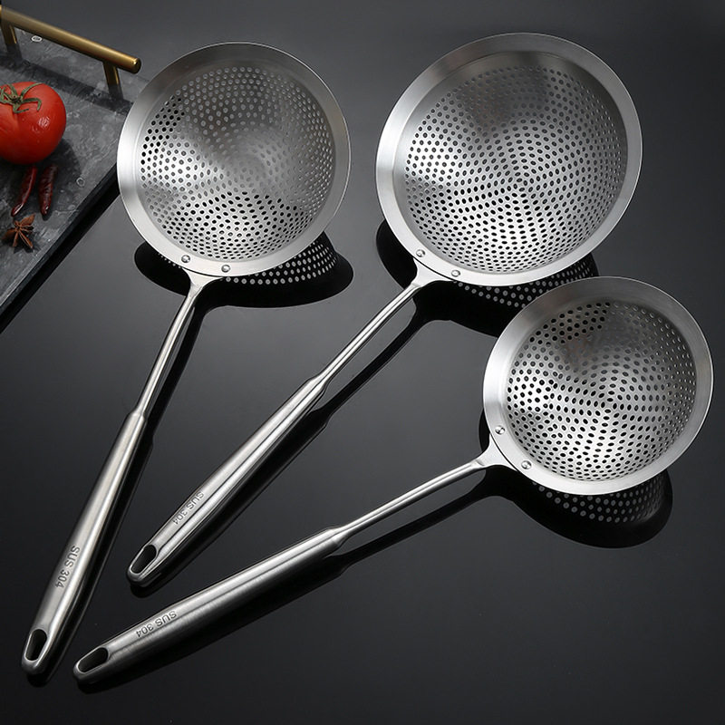 304 stainless steel punching round hole colander line drain kitchen colander hot pot fried large spoon long handle dumpling noodle spoon