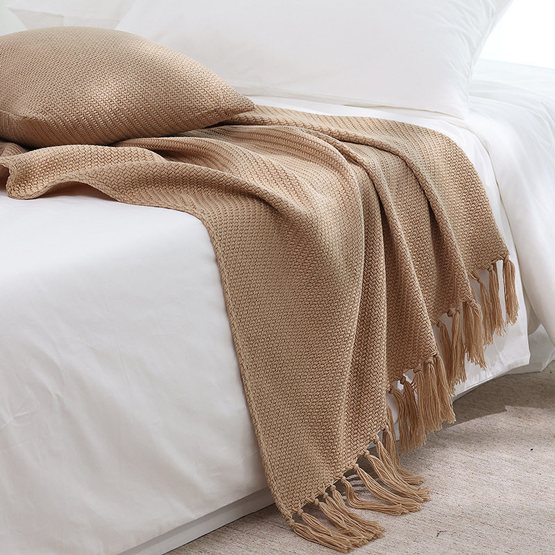 Hotel and B&B Bedside Towels and Blankets in Stock Nordic Style Solid Color Simple High-End Bed and Knitted Blankets Dropshipping