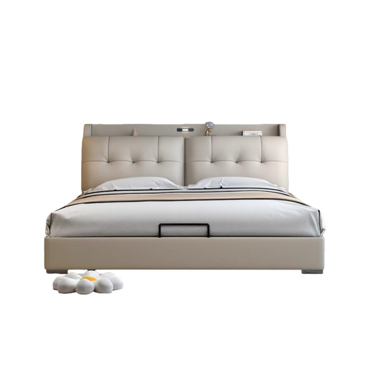 Light Luxury Genuine Leather Bed for Master Bedroom, High-End and Elegant, 1.8m Double Bed, Simple Multifunctional Storage Wedding Bed