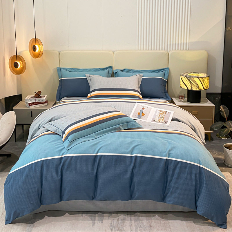 Simple Sanding Cotton Four-piece Set 100 Cotton Bedding Thickened Bed Sheet Quilt Cover Dormitory Three-piece Set 4