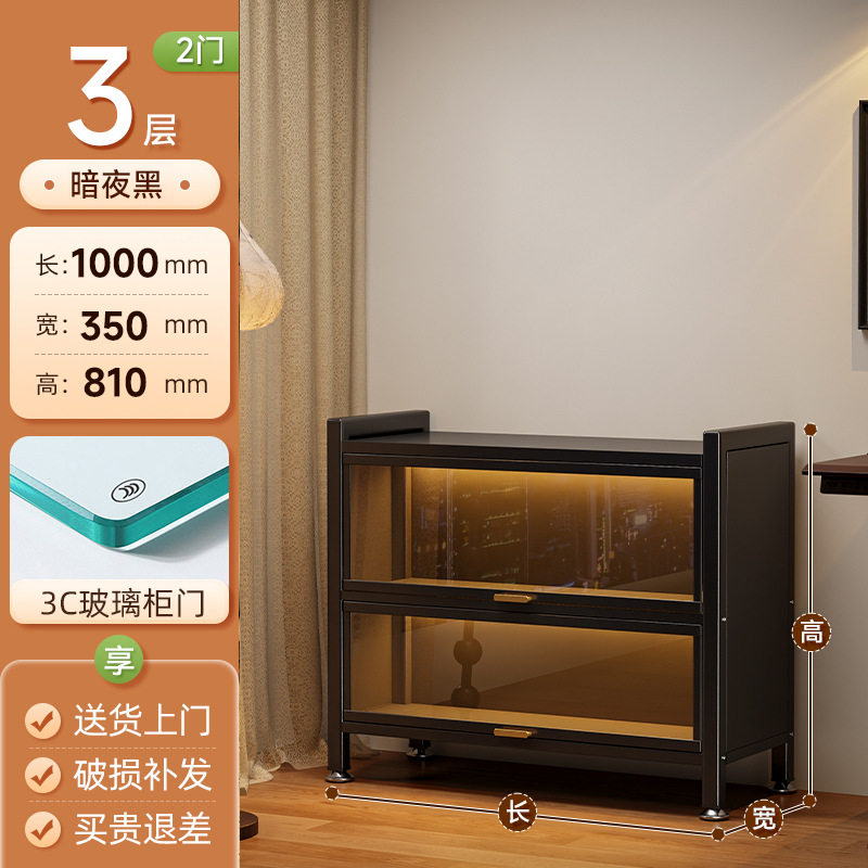带门玻璃书柜钢制书架落地防尘铁皮手办展示柜家用储物柜收纳柜子