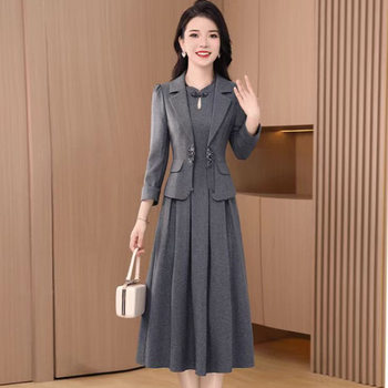 Spring and Autumn Long Sleeve Two-Piece Dress Women's 2025 Autumn New Style Temperament National Style Mom Vest Dress Suit