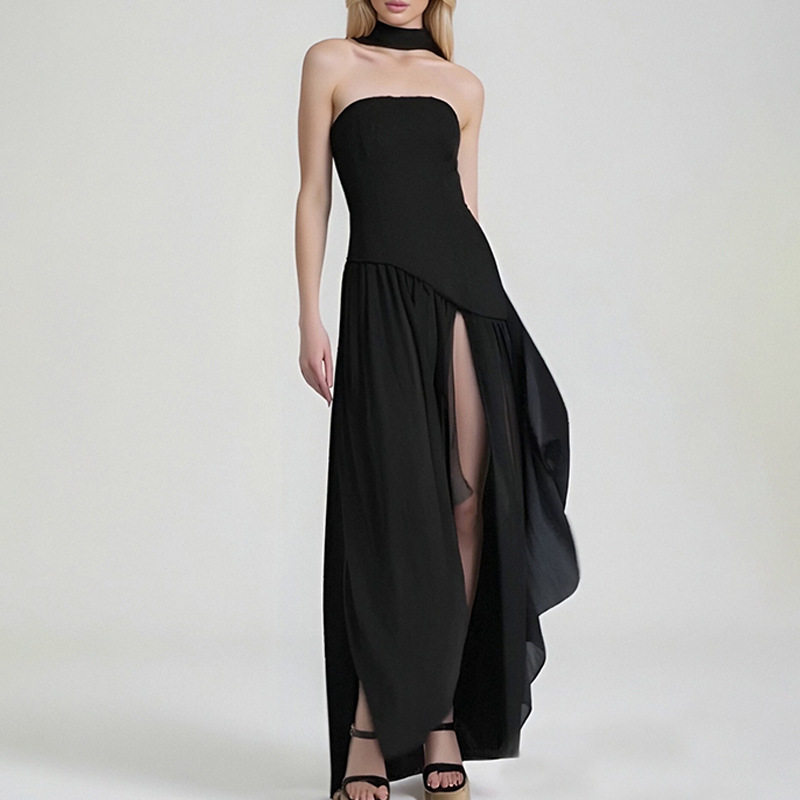 Womens Summer Dress Elegant Solid Color Pleated Design Side Slit Perfect for Casual or Formal Occasions Wholesale