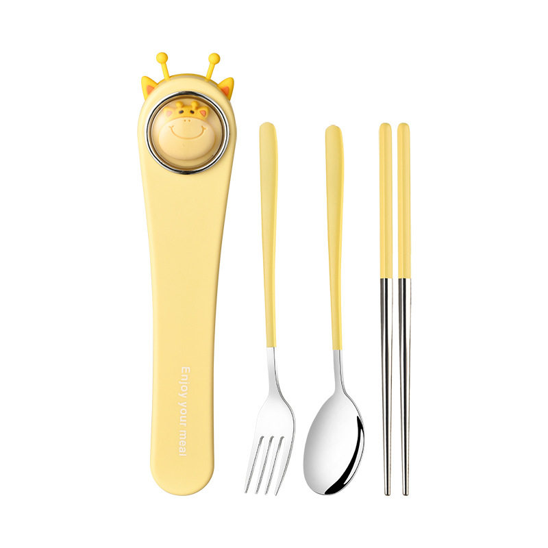 304 stainless steel portable tableware creative cartoon pattern spoon fork chopsticks three-piece set children students office workers