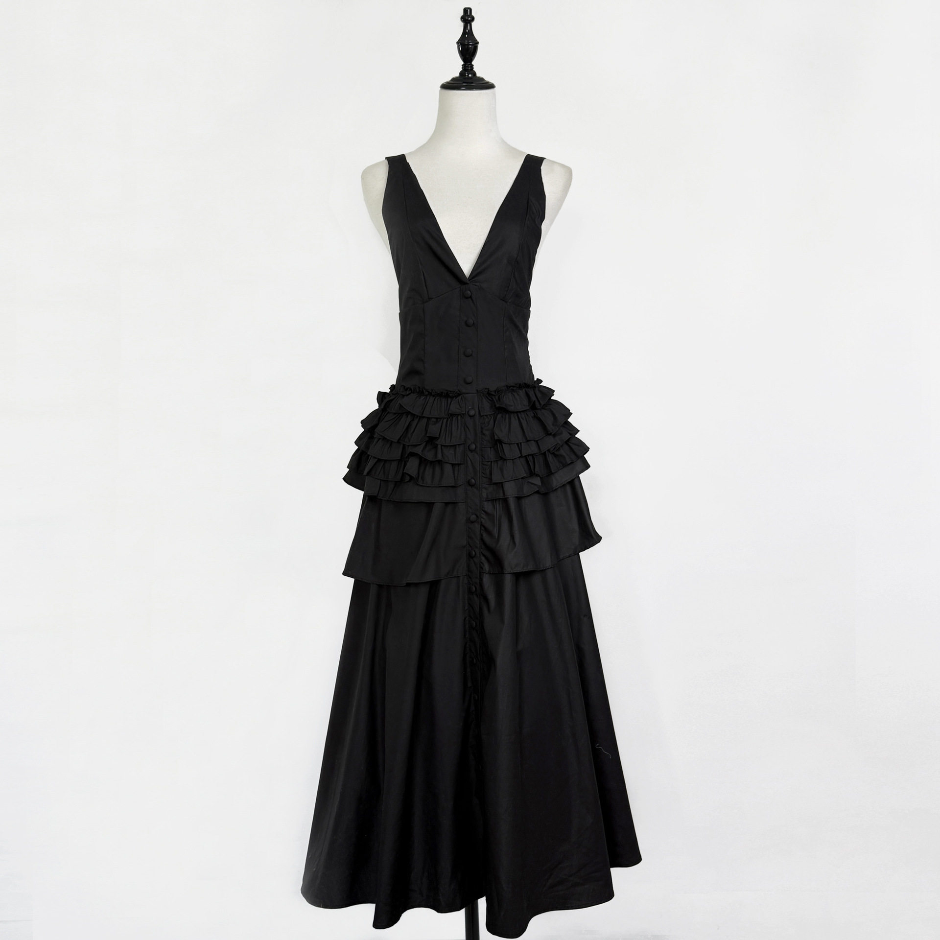 Summer Maxi Dress Solid Color V Neck Backless Flowy Design Vacation Wear Elegant Style Wholesale Available