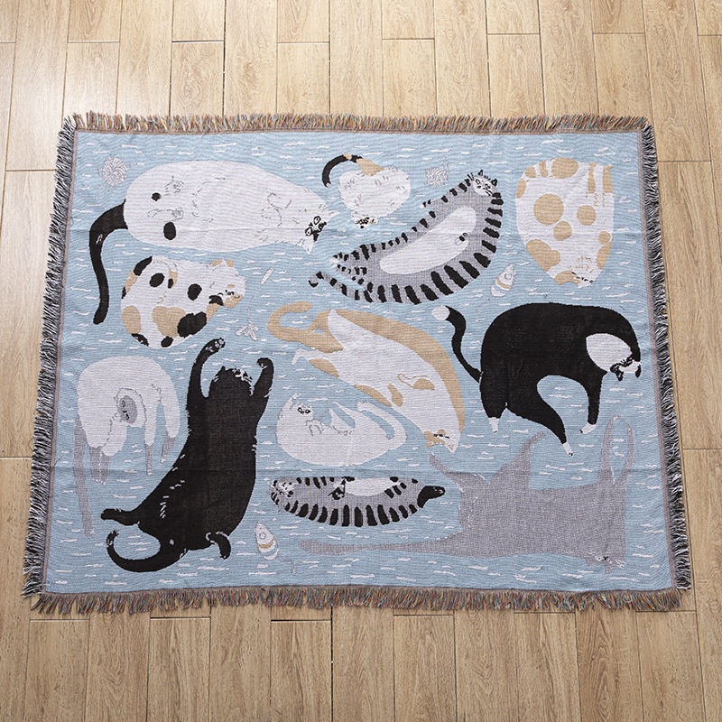 Cross-Border Customized American Outdoor Camping Blanket Picnic Mat Jacquard Sofa Blanket Thickened Decorative Tapestry Cotton Thread Blanket in Stock