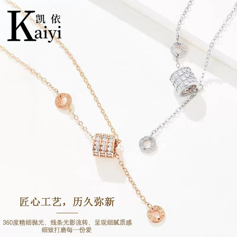 Kaiyi's New Sterling Silver Small Waist Tassel Necklace Full of Diamonds and High-End S925 Passepartout Pendant Clavicle Chain for Women