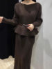 Autumn and Winter New Style Light and Mature Royal Sister Style Gentle Knitted Suit Women's Waist Slimming Top Hip-Covering Skirt Two-Piece Set