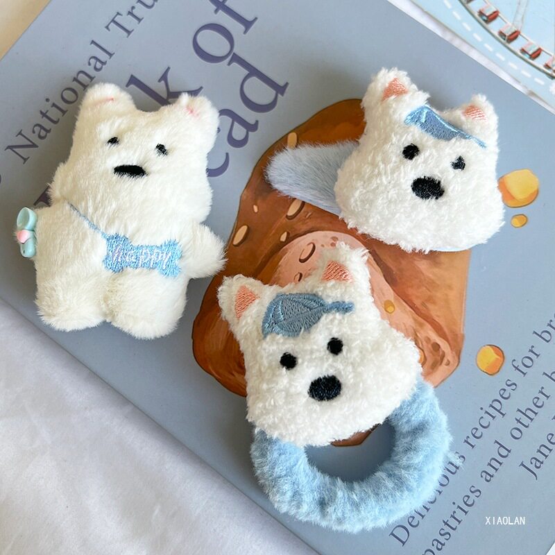 西高地毛绒小狗发夹高颜值可爱软萌少女甜美ins学生发圈配饰毛毛