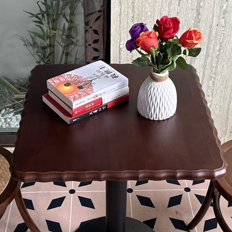 美式复古实木方形桌椅组合咖啡厅奶茶店甜品店西餐厅清吧商用桌子