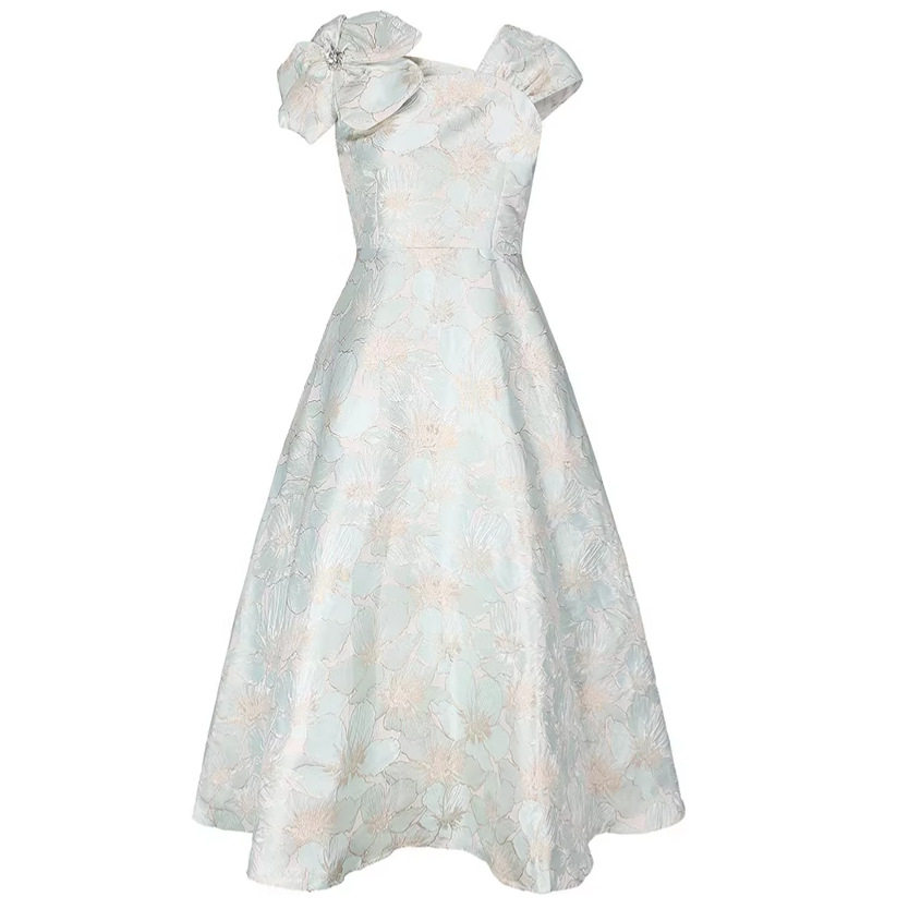 French Embroidered A Line Dress 3D Floral Design High Waist Elegant Summer Style Perfect for Work or Casual