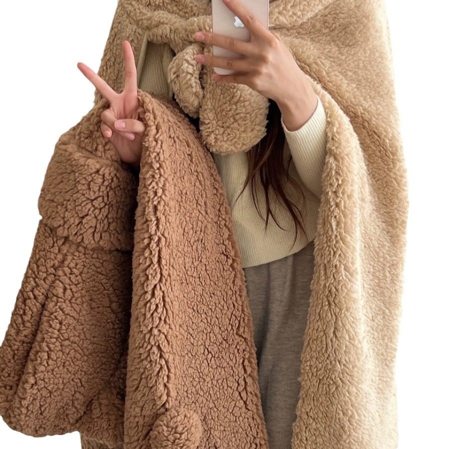 Cartoon bear cloak cute autumn and winter thickened warm blanket shawl hooded student lunch break nap blanket cloak