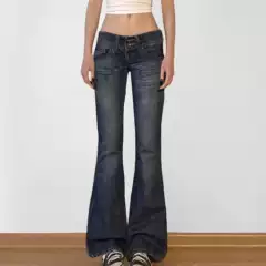 Aliexpress European and American Cross-Border American Retro Y2K Flared Jeans for Women, Buttoned, Slightly Flared, Stretchy Harajuku Ins Style Long Pants
