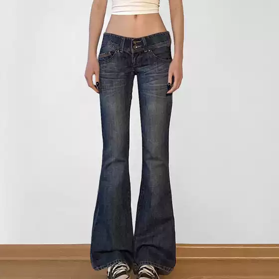 Aliexpress European and American Cross-Border American Retro Y2K Flared Jeans for Women, Buttoned, Slightly Flared, Stretchy Harajuku Ins Style Long Pants