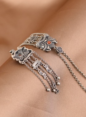 复古文艺醒狮流苏饰品吊坠银女款