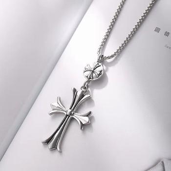 European and American Ins Hip-Hop Cross Titanium Steel Necklace Trendy Stylish Classic Men's and Women's Long Pendant Versatile Sweater Chain Cool