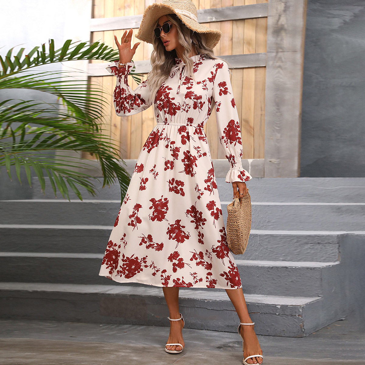 Vintage High Waisted Bell Sleeve Dress Multi Color Options Spring Fashion Wholesale Available factory direct
