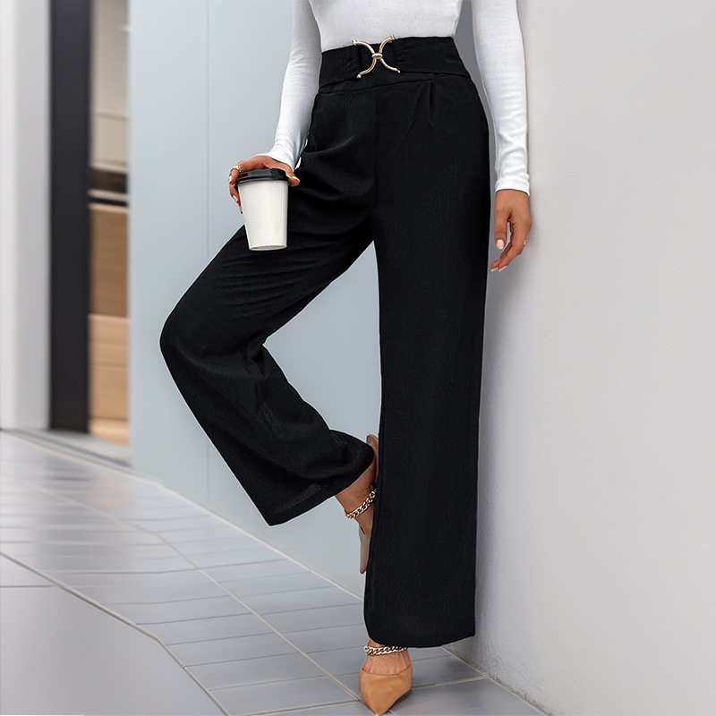 High Waisted Straight Leg Pants Solid Color Versatile Style Comfortable Fabric Autumn Fashion Wholesale Available