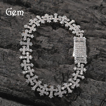 European and American Hip Hop Copper Set Zircon 11.5MM Cross Bracelet Light Luxury All-match Personalized Unisex Bracelet Jewelry