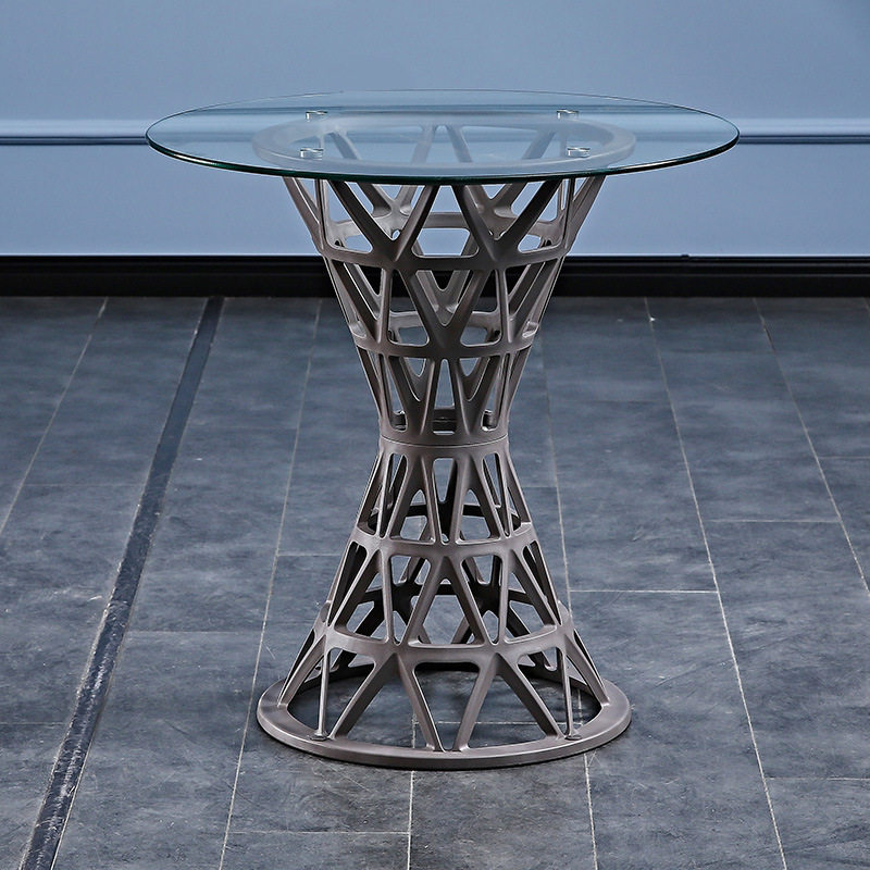 阳台小茶几圆形简易台小户型小圆桌钢化玻璃小圆桌子休闲桌椅套装