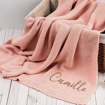 Etsy Embroidered Stroller Blanket Knitted Cotton Nap Blanket Embroidered Logo Blanket Knitted Embroidered Blanket