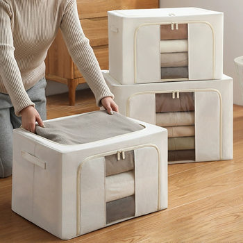 Household Foldableable Storage Box Fabric Thickeneded Moisture-Proof Foldableing Storage Box Steel Frame Organizing Box Large Storage Box