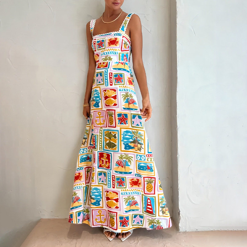 Spring Womens Dress Graffiti Print Strapless Flared Hem Casual Wear for Parties or Outings Wholesale Available
